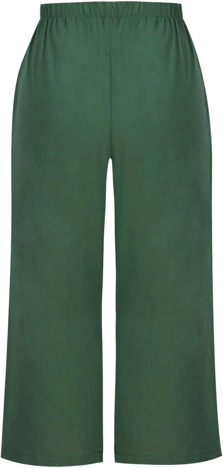 Capri Pants for Women Casual Elastic High Waist Beach Cropped Pants Loose Trousers Summer Outfits for Women