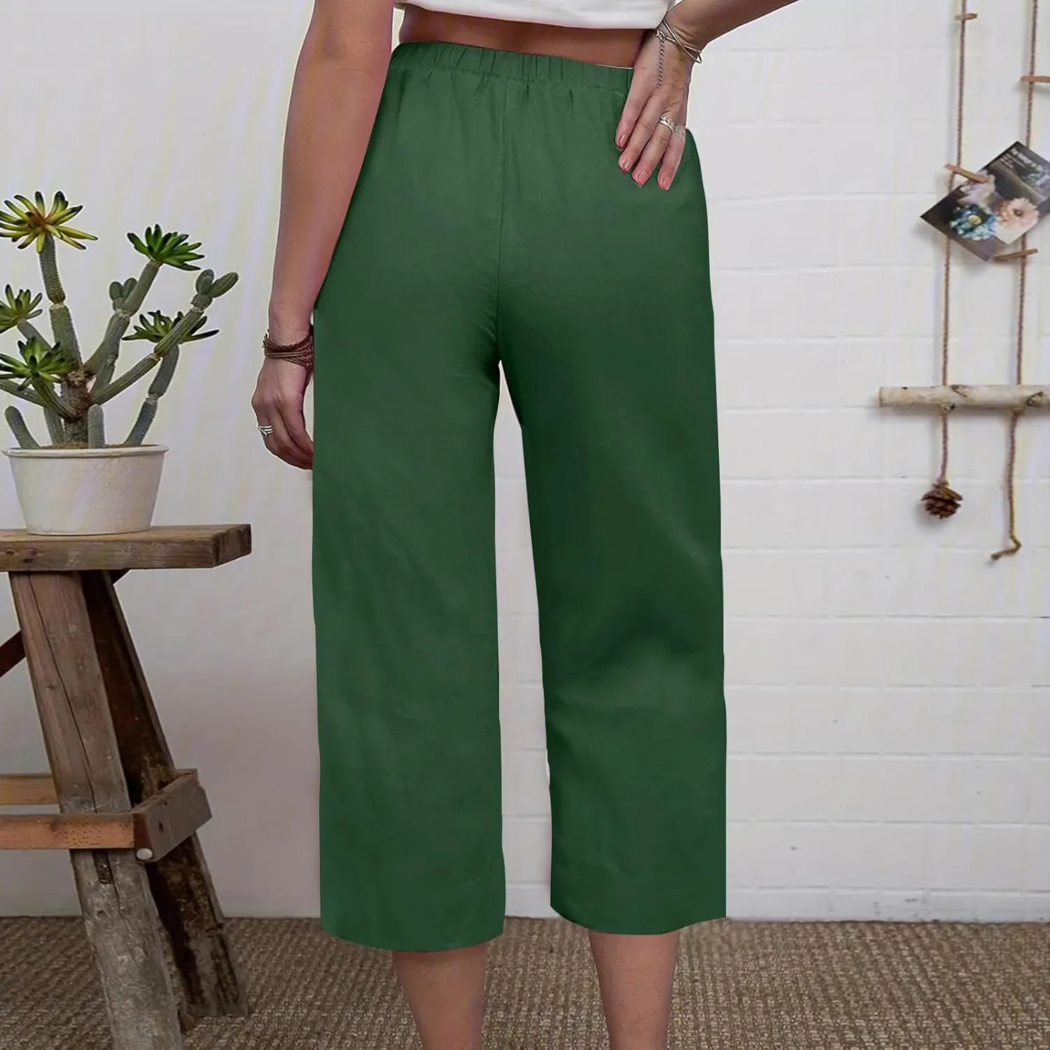 Capri Pants for Women Casual Elastic High Waist Beach Cropped Pants Loose Trousers Summer Outfits for Women