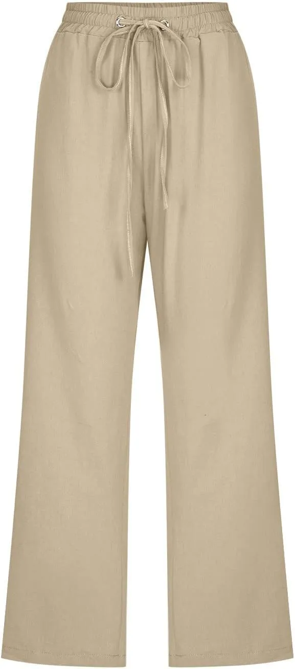Capri Pants for Women Cotton Linen Casual Summer 2025 Wide Leg Loose Drawstring Elastic Waist Cropped Trousers