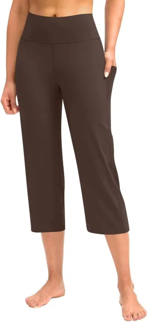 Capri Wide Leg Yoga Pants with Pockets High Waist Slacks for Women Athletic Lounge Sweatpants for Women