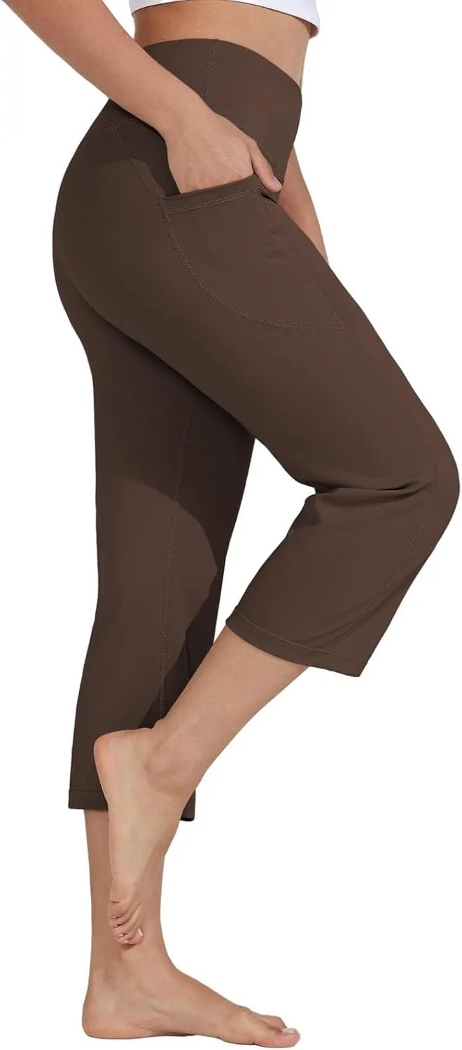 Capri Wide Leg Yoga Pants with Pockets High Waist Slacks for Women Athletic Lounge Sweatpants for Women