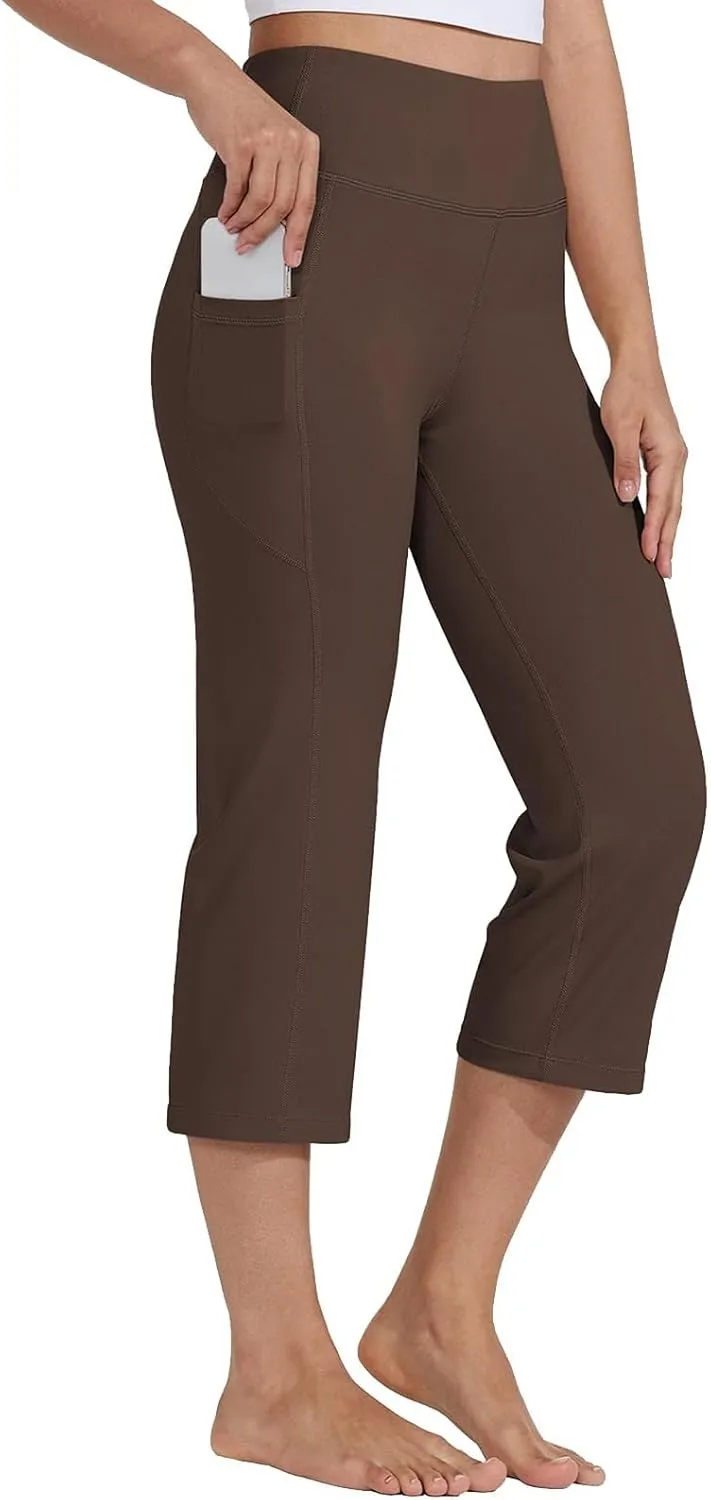 Capri Wide Leg Yoga Pants with Pockets High Waist Slacks for Women Athletic Lounge Sweatpants for Women