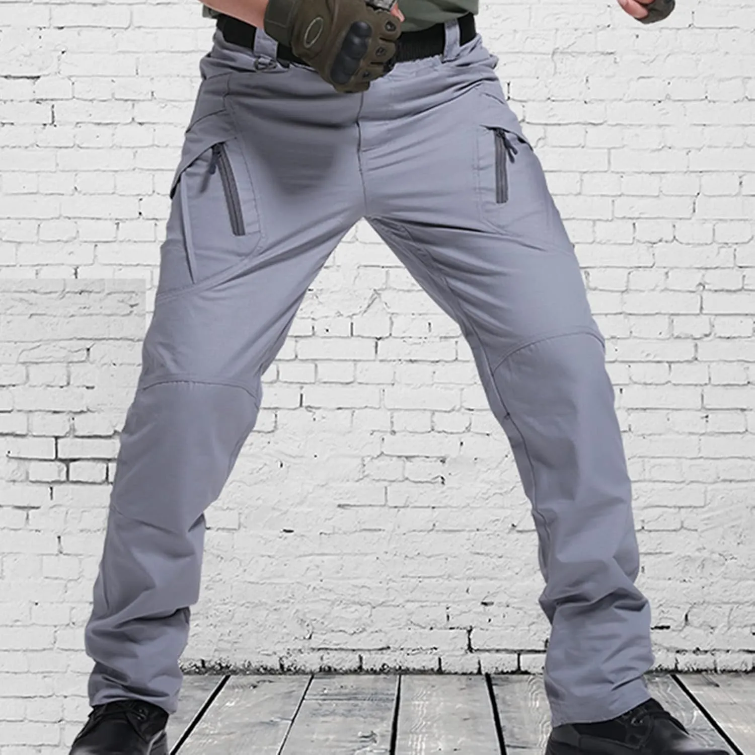 Cargo Pants for Men Parachute Streetwear Casual Straight Leg Pants Slim Fit Outdoor Hiking Pants with Zipper Pockets