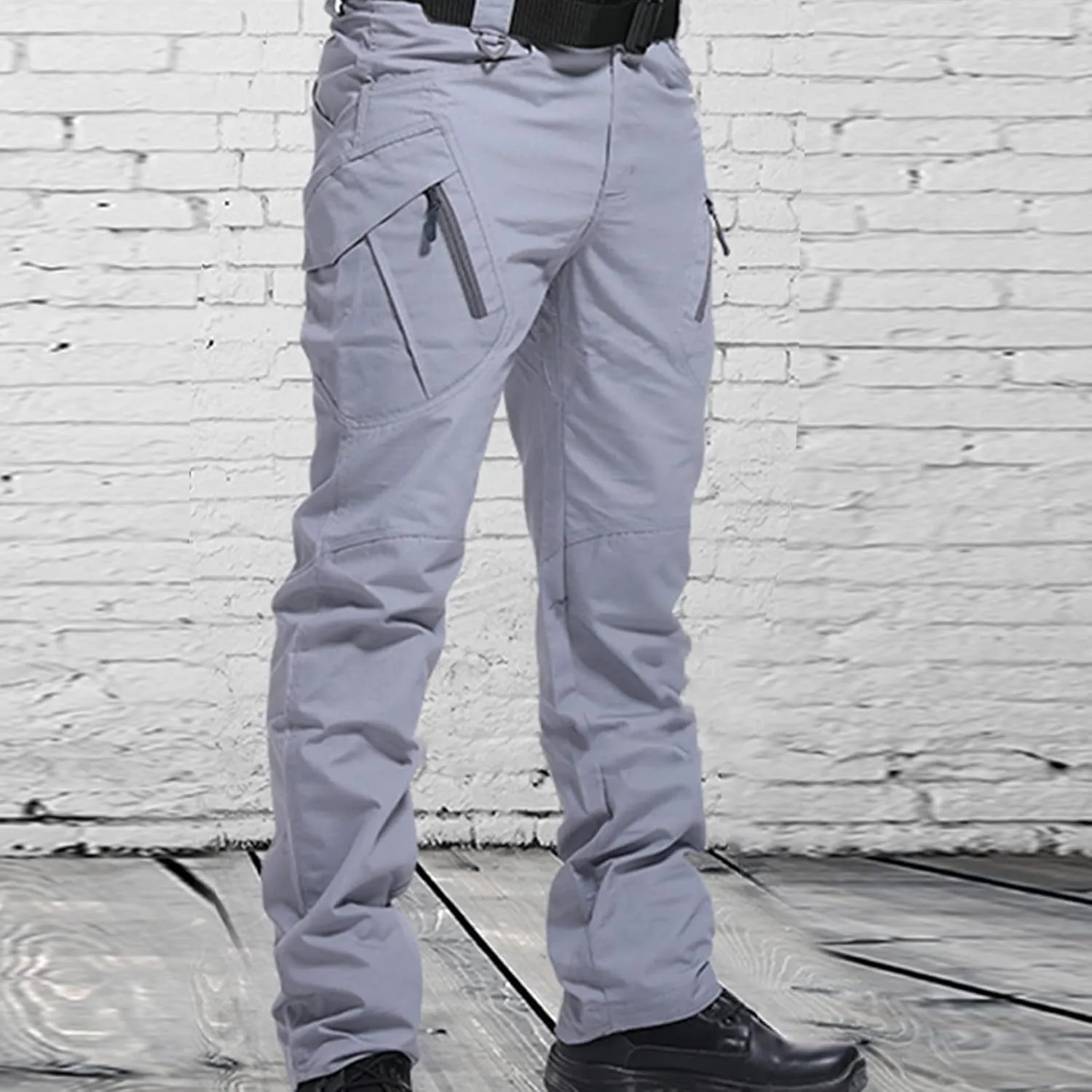Cargo Pants for Men Parachute Streetwear Casual Straight Leg Pants Slim Fit Outdoor Hiking Pants with Zipper Pockets