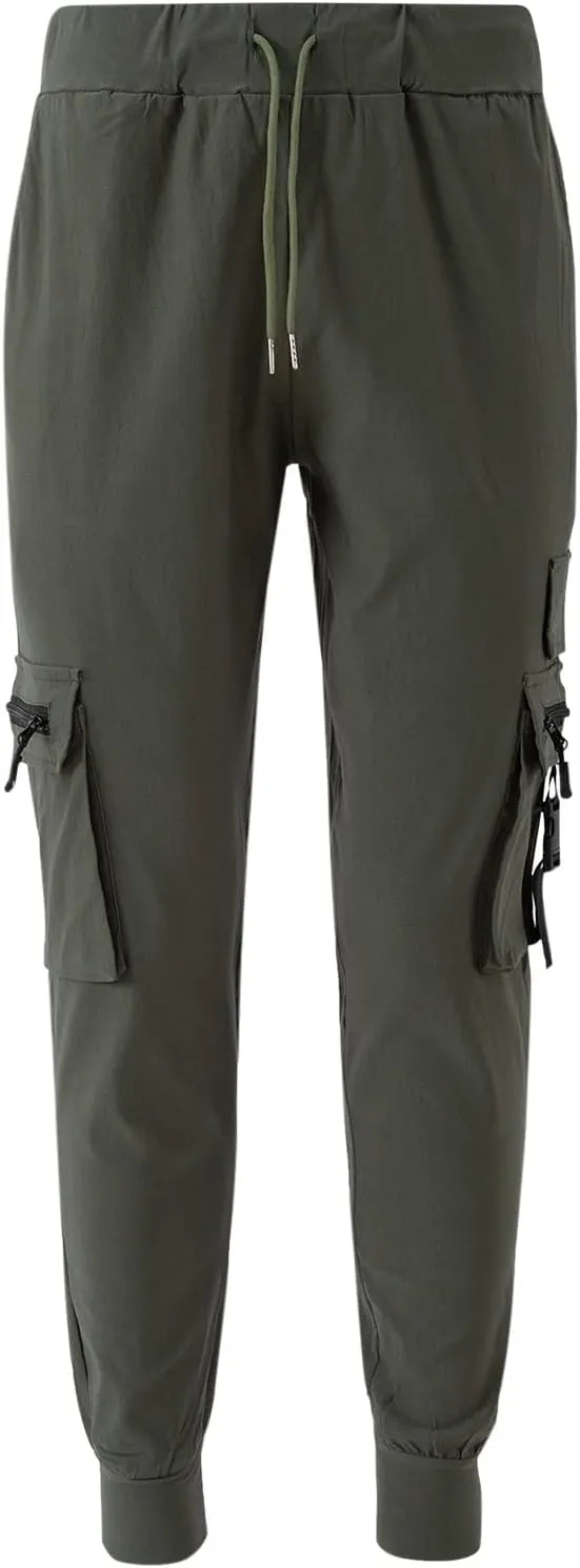 Cargo Pants for Men Slim Fit Stretch Joggers Pant Elastic Waist Drawstring Tapered Work Trousers with Multi Pockets