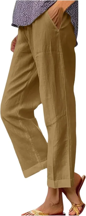 Casual Linen Pants Women Palazzo High Waisted Linen Pants 2025 Summer Vacation Comfy Trousers Loose Wide Leg Slacks