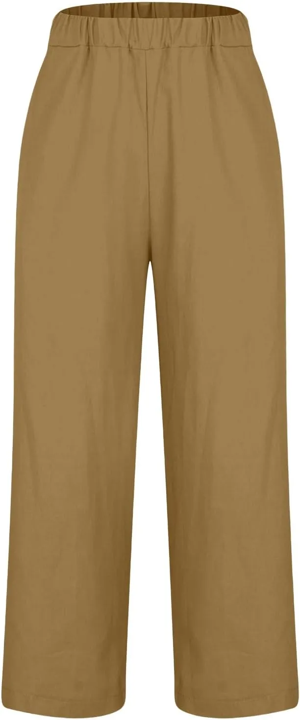Casual Linen Pants Women Palazzo High Waisted Linen Pants 2025 Summer Vacation Comfy Trousers Loose Wide Leg Slacks