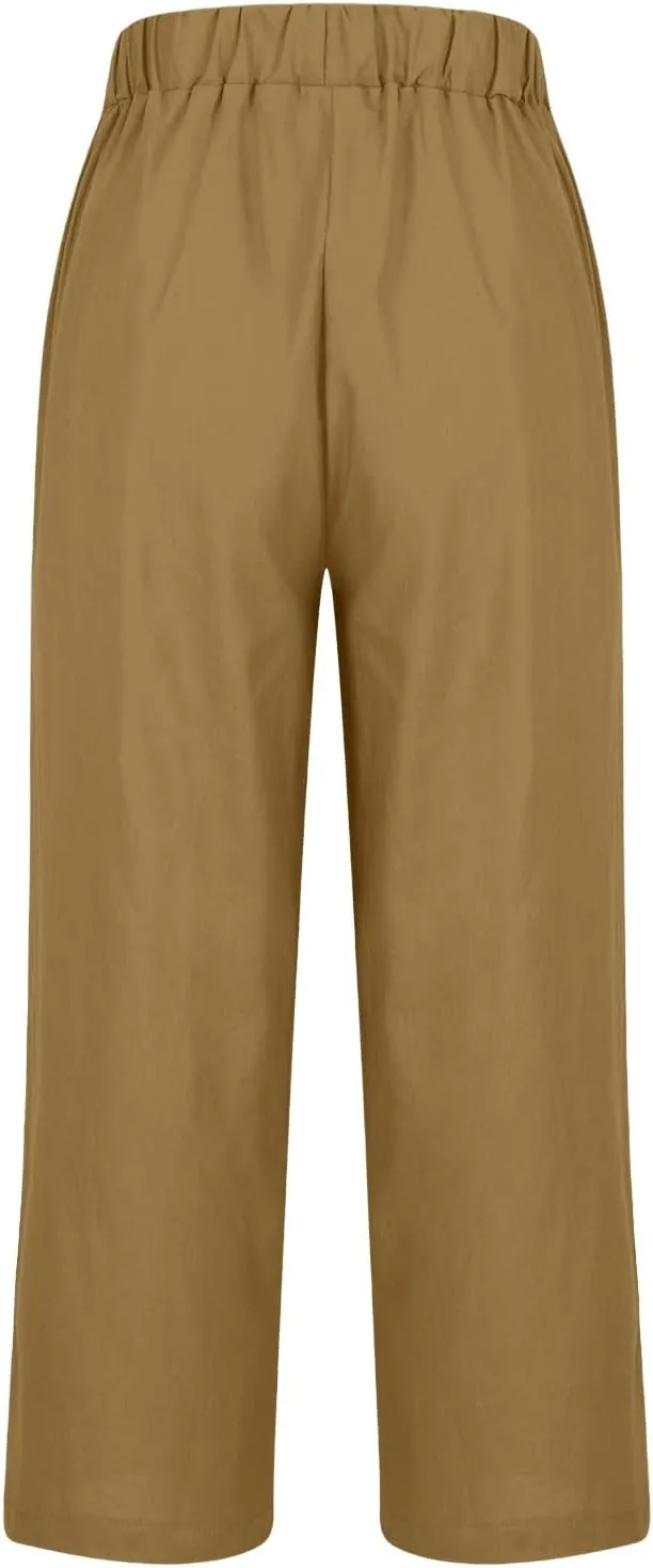 Casual Linen Pants Women Palazzo High Waisted Linen Pants 2025 Summer Vacation Comfy Trousers Loose Wide Leg Slacks