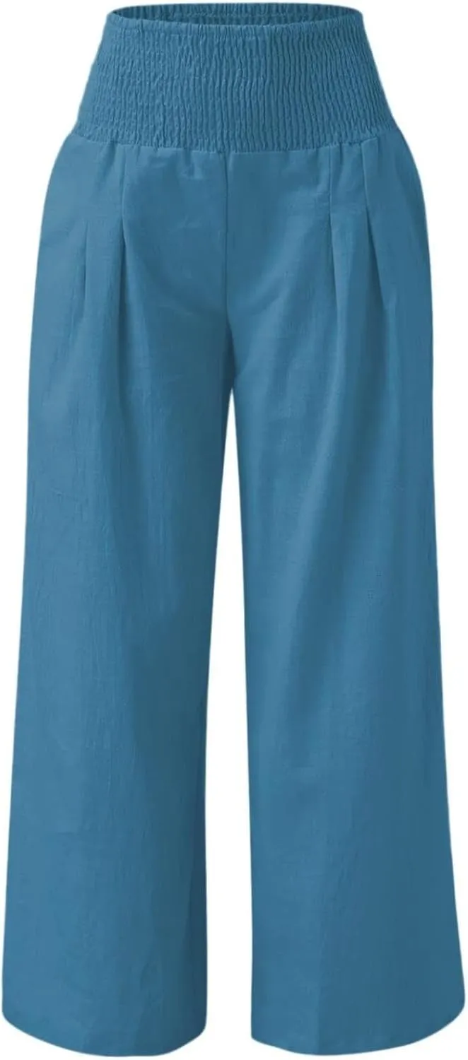 Casual Trousers Pants for Women Loose Wide Leg Baggy Slacks Cotton Linen Pants 2025 Summer Flowy Sweatpants