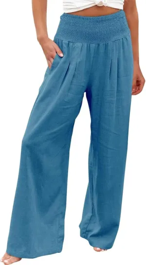 Casual Trousers Pants for Women Loose Wide Leg Baggy Slacks Cotton Linen Pants 2025 Summer Flowy Sweatpants