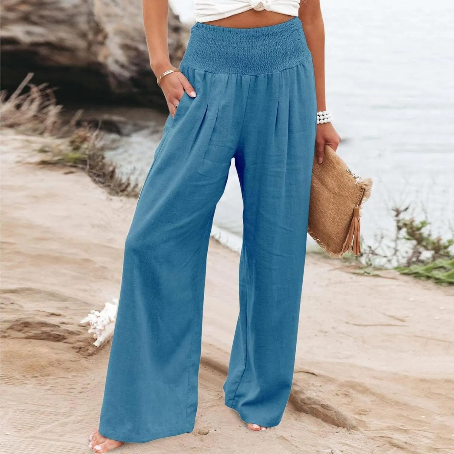 Casual Trousers Pants for Women Loose Wide Leg Baggy Slacks Cotton Linen Pants 2025 Summer Flowy Sweatpants