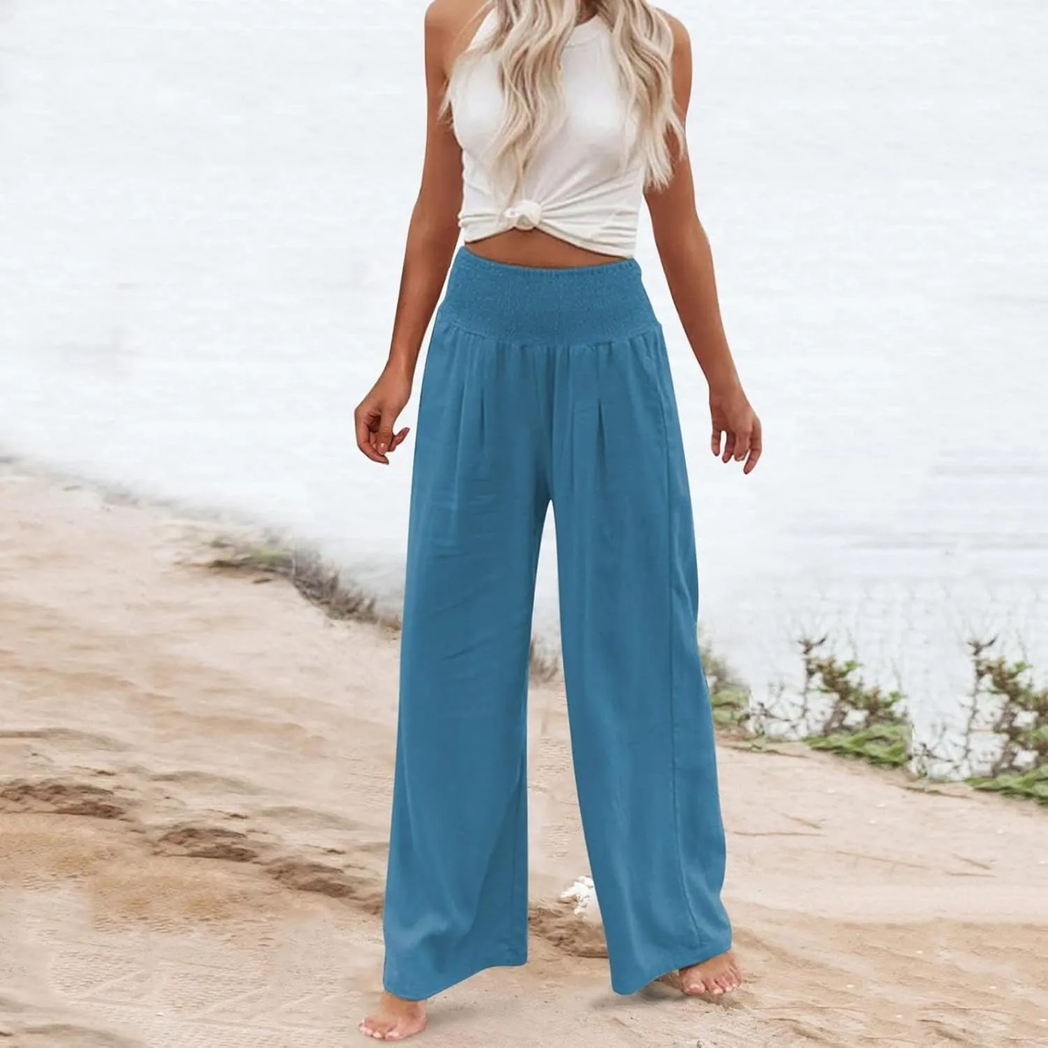 Casual Trousers Pants for Women Loose Wide Leg Baggy Slacks Cotton Linen Pants 2025 Summer Flowy Sweatpants