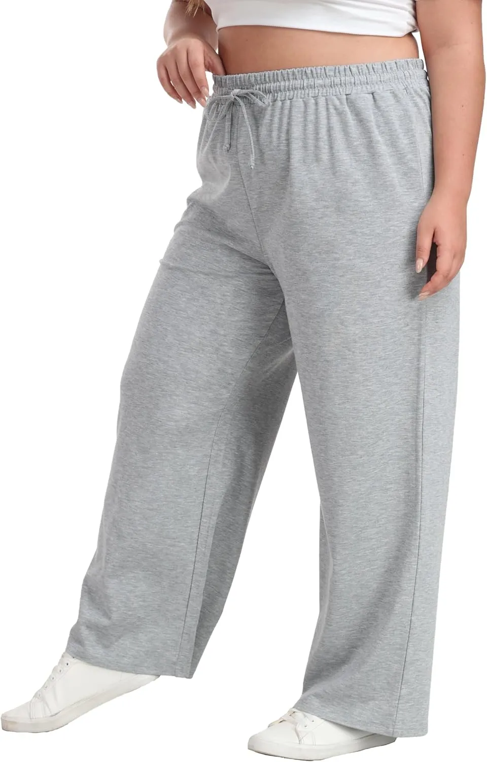 Cheapestbuy Women's Plus Size Casual Pants Comfy Wide Leg Pants Stretchy Loose Fit Lounge Pants with Pockets