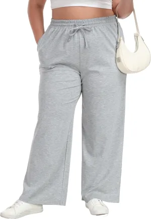 Cheapestbuy Women's Plus Size Casual Pants Comfy Wide Leg Pants Stretchy Loose Fit Lounge Pants with Pockets