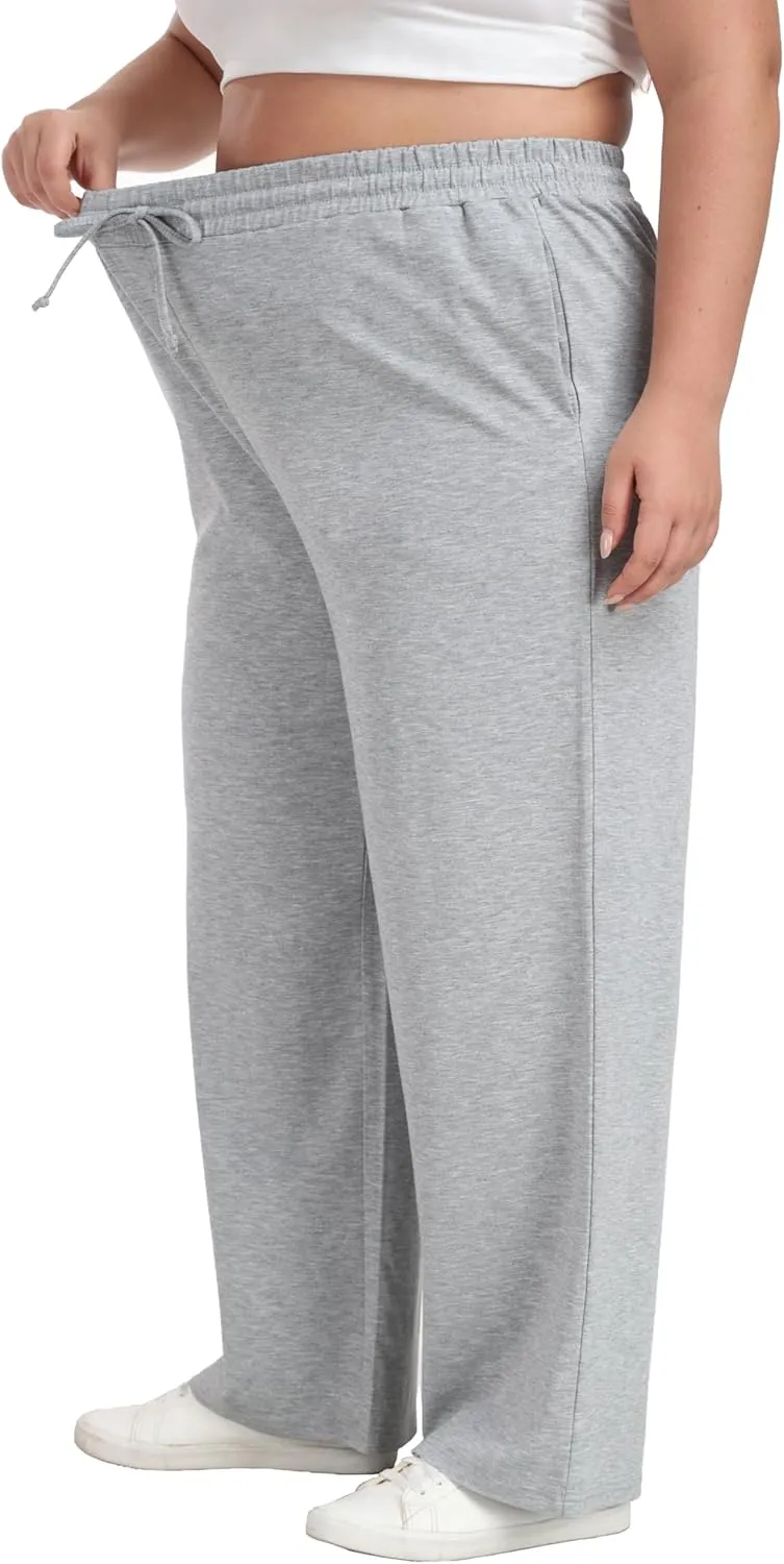 Cheapestbuy Women's Plus Size Casual Pants Comfy Wide Leg Pants Stretchy Loose Fit Lounge Pants with Pockets