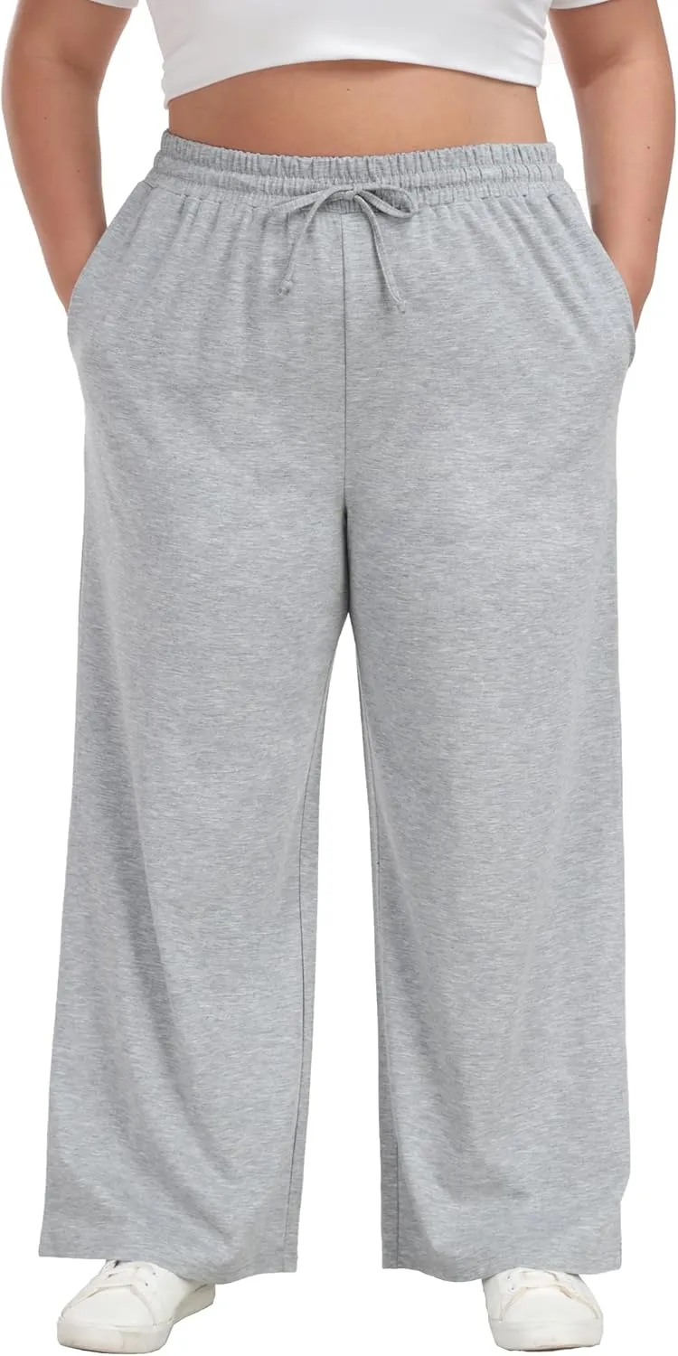 Cheapestbuy Women's Plus Size Casual Pants Comfy Wide Leg Pants Stretchy Loose Fit Lounge Pants with Pockets