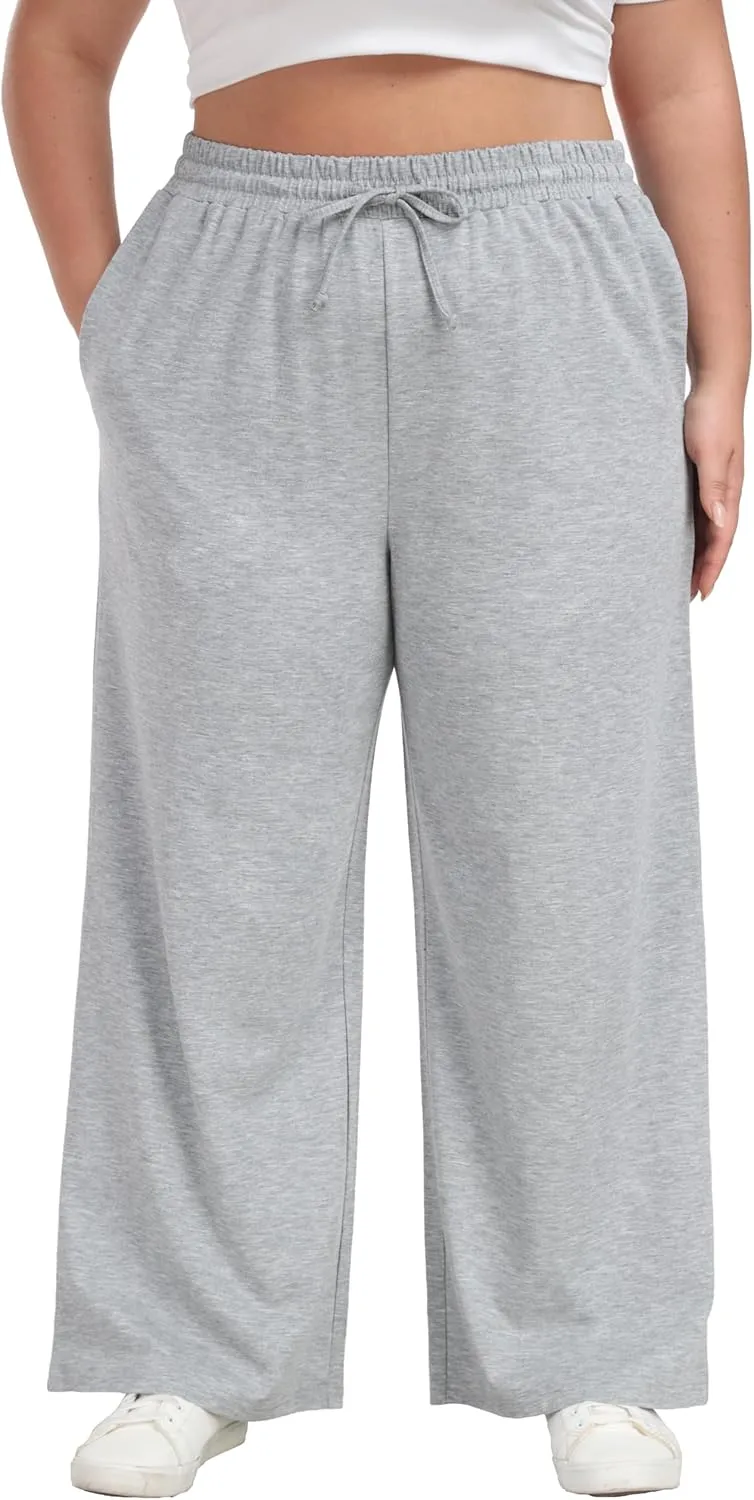Cheapestbuy Women's Plus Size Casual Pants Comfy Wide Leg Pants Stretchy Loose Fit Lounge Pants with Pockets
