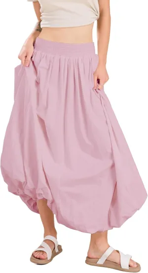 chouyatou Women's Summer Y2k Bubble Maxi Long Skirt Puffy Ruffle High Waist A-Line Smocked Skirt