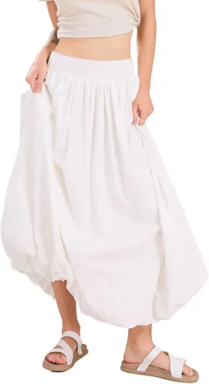 chouyatou Women's Summer Y2k Bubble Maxi Long Skirt Puffy Ruffle High Waist A-Line Smocked Skirt