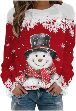 Christmas Sweatshirts for Women 2024 Fleece Graphic Oversized Crewneck Sweatshirt Casual Long Sleeve Tops Pullover