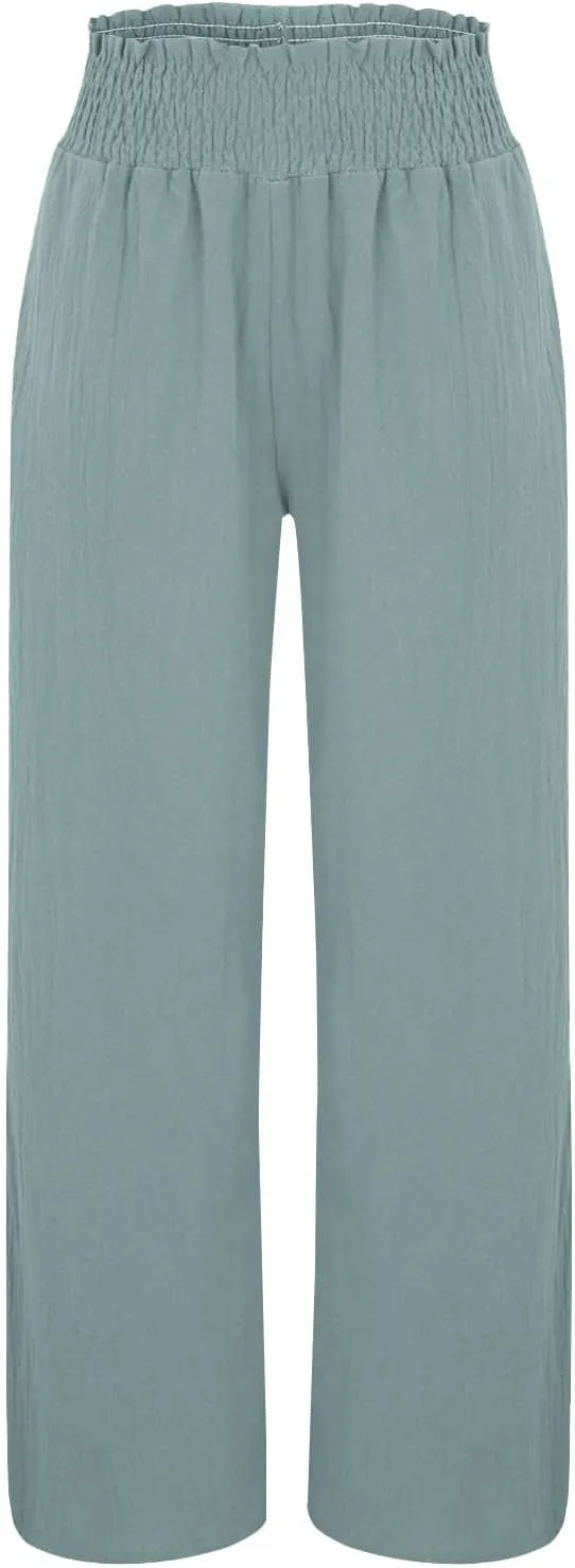 Clothes for Women Women Linen Palazzo Pants Wide Leg High Waist Summer Casual Boho Trousers Travel