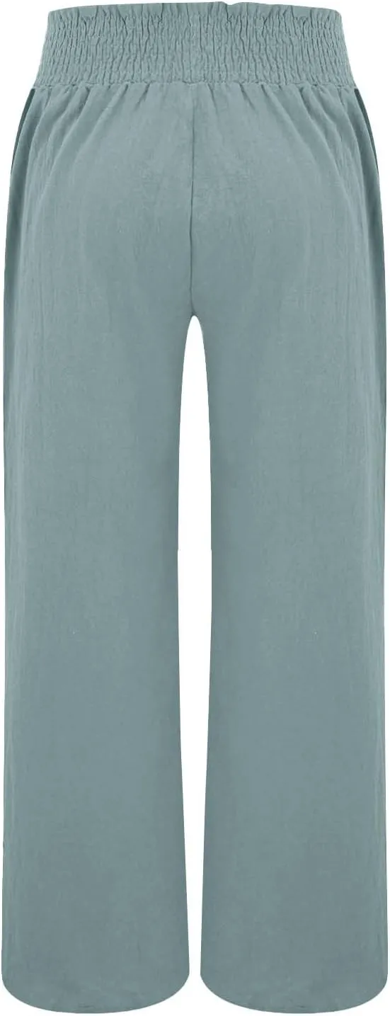 Clothes for Women Women Linen Palazzo Pants Wide Leg High Waist Summer Casual Boho Trousers Travel