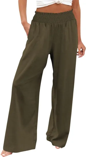 Clothes for Women Women Linen Palazzo Pants Wide Leg High Waist Summer Casual Boho Trousers Travel