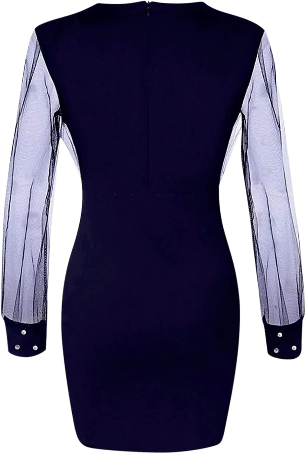 Cocktail Dress for Women,2024 Elegant Sexy Wrap V Neck Skinny Party Dress,Trendy Mesh Patchwork Long Sleeve Dress