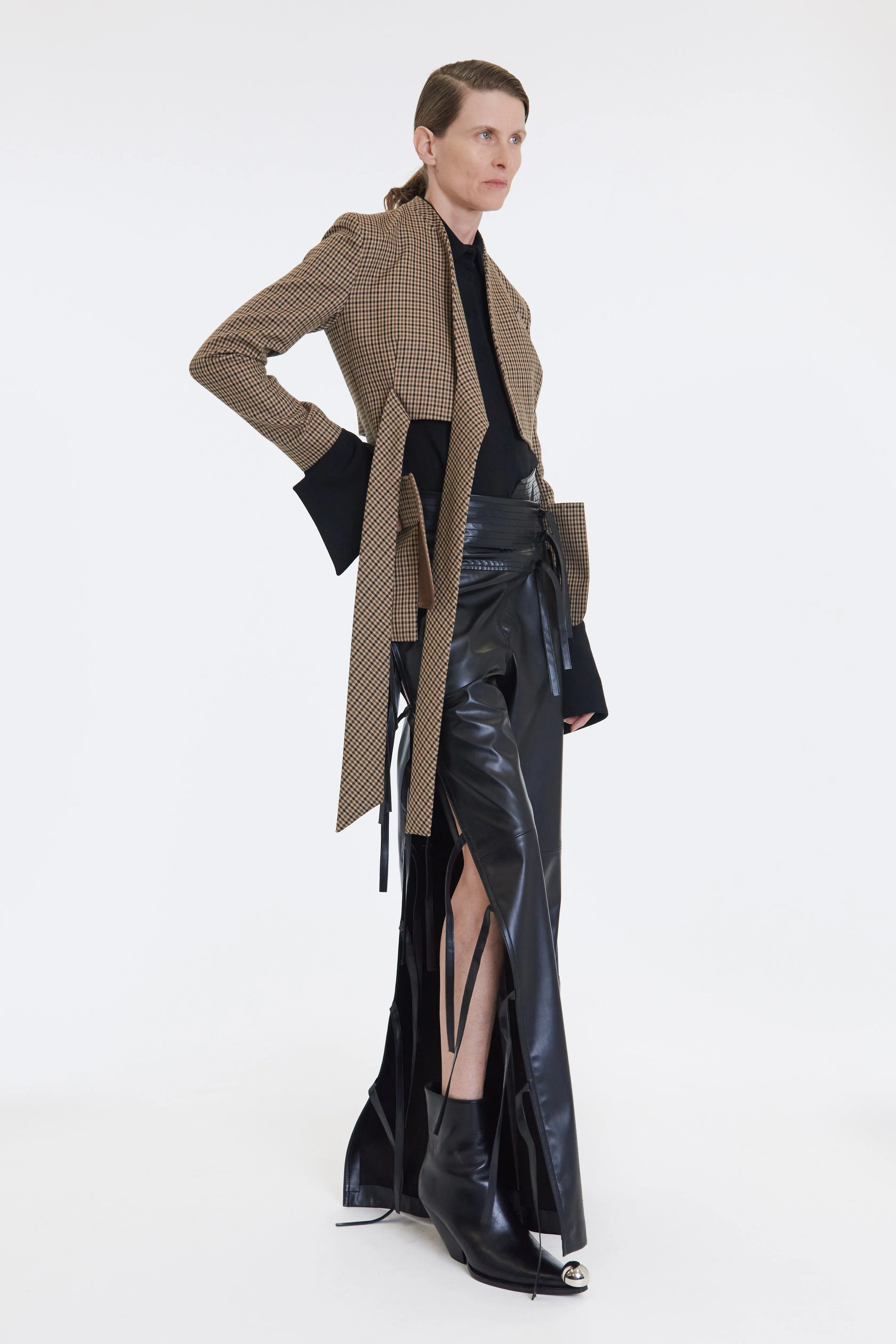 Collarless Deconstructed Jacket Gingham