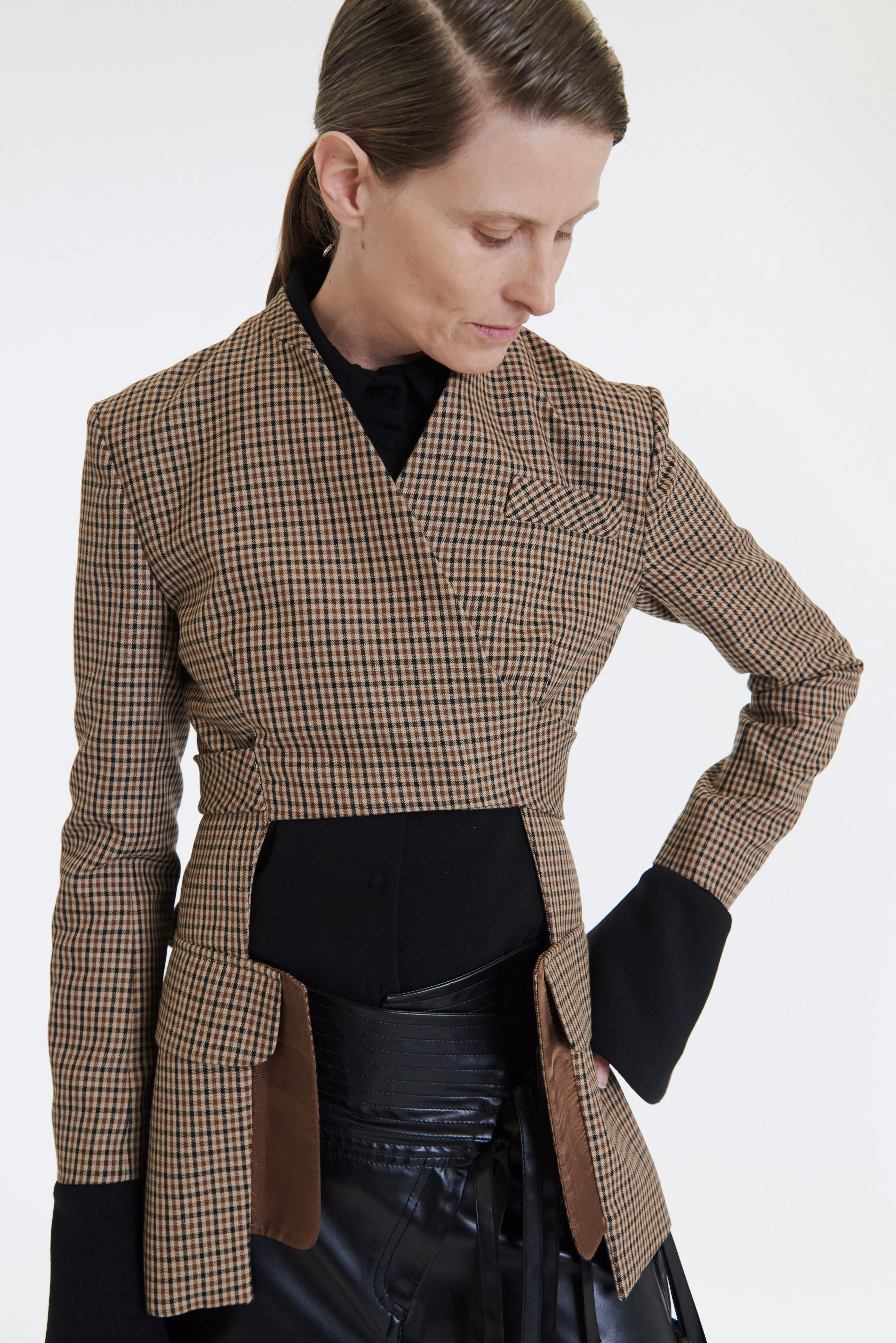 Collarless Deconstructed Jacket Gingham