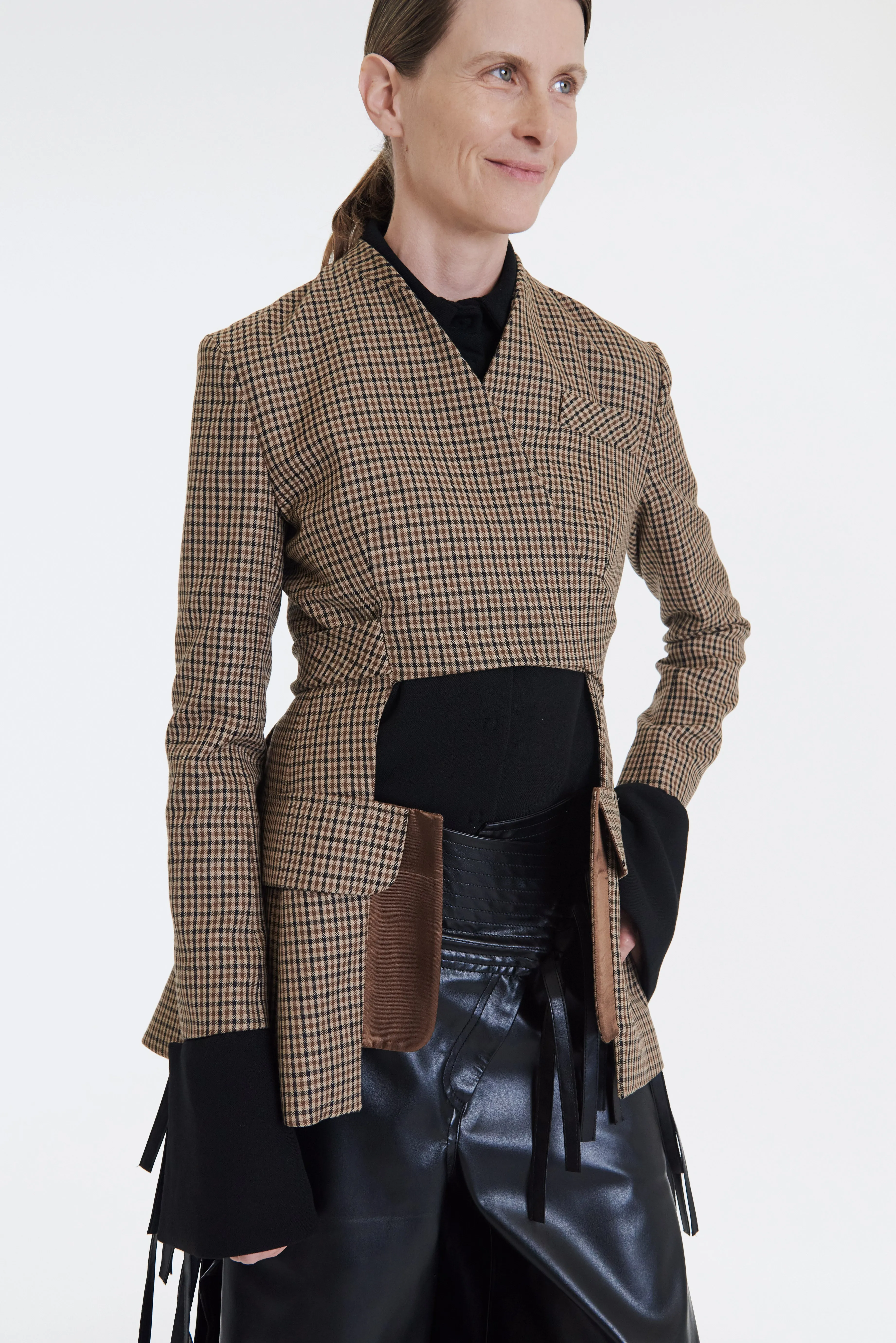 Collarless Deconstructed Jacket Gingham