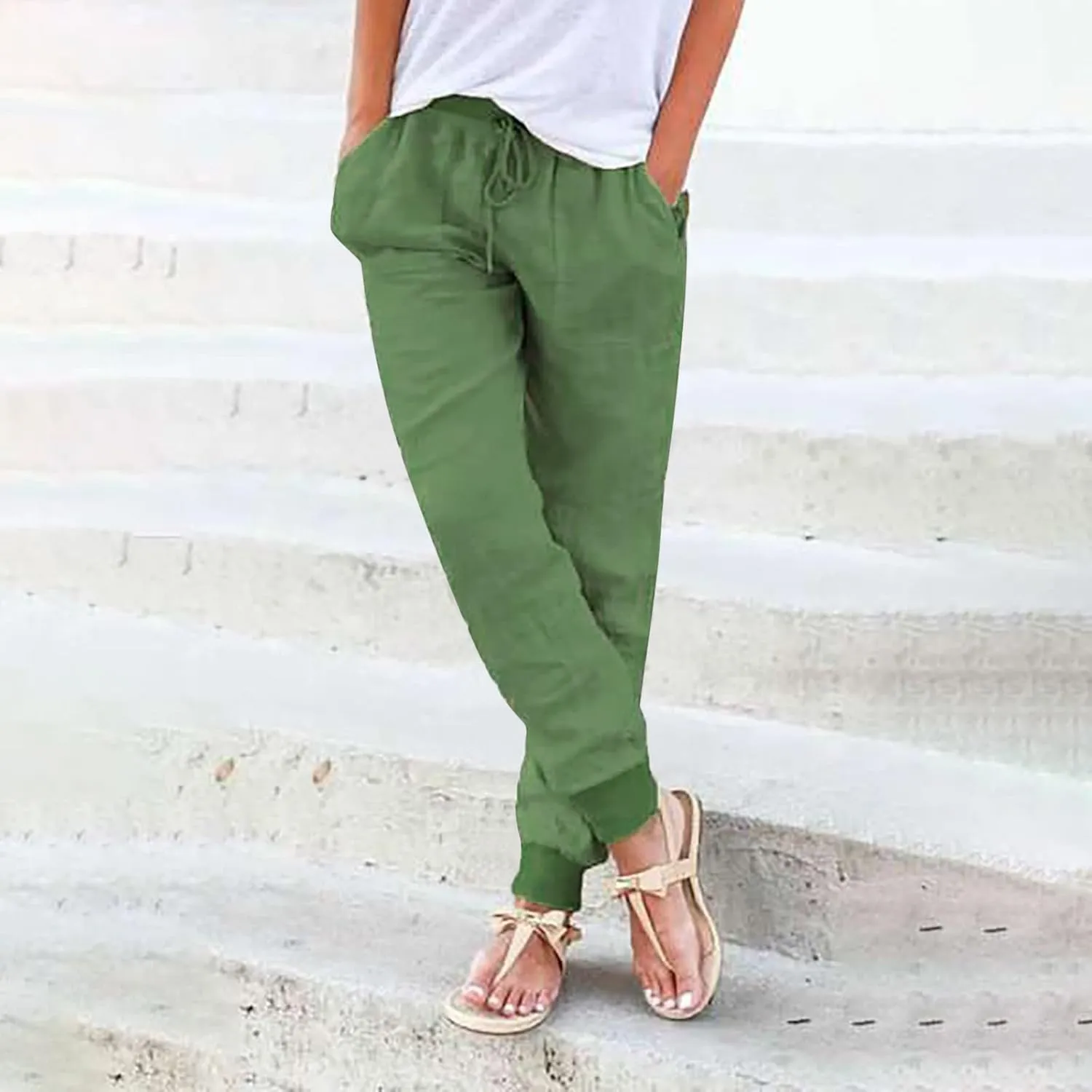 Corduroy Pleated Pants for Women Winter Loose-Fitting Beach Slacks with Pockets Wide Leg Flare Leggings