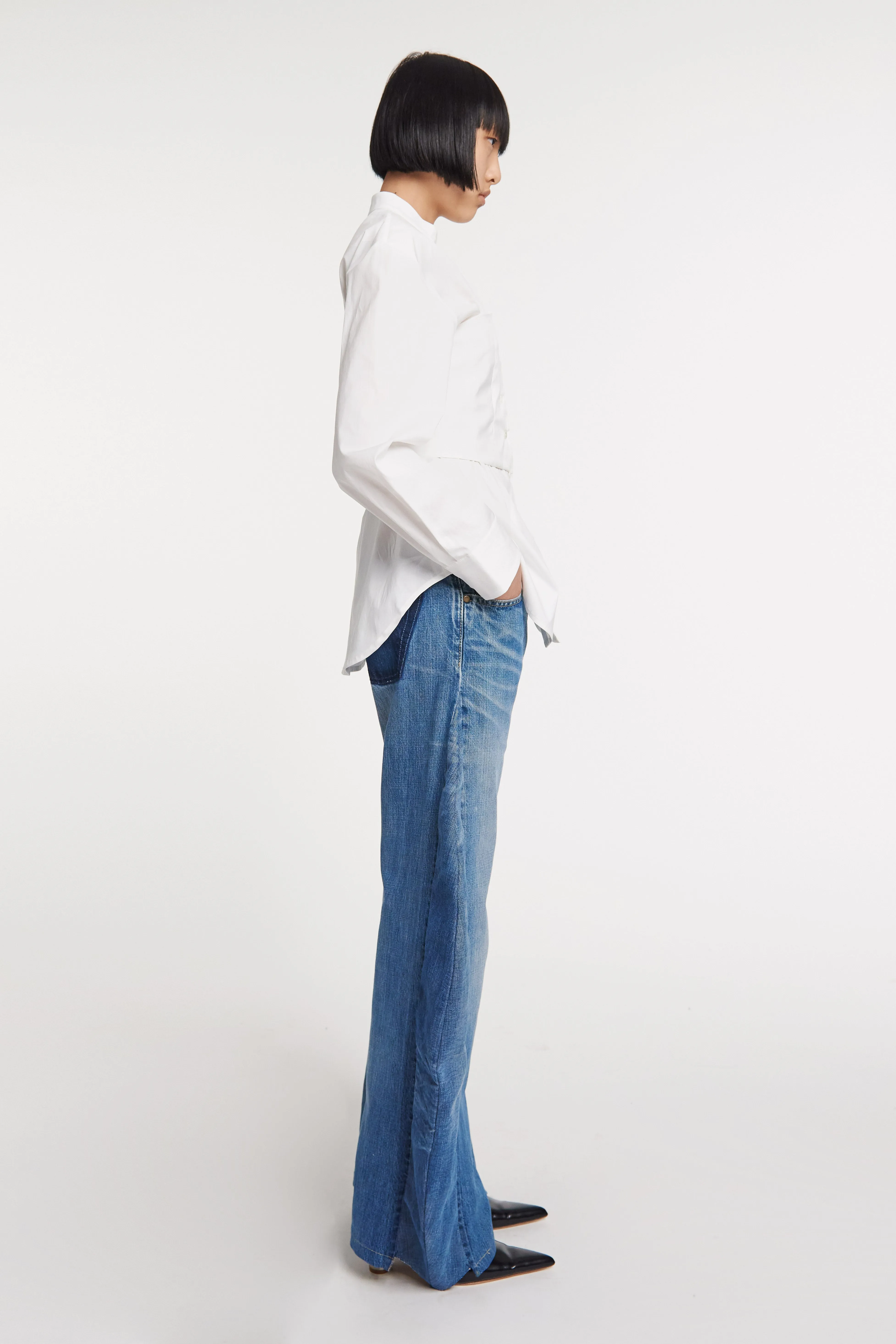 Corset Collarless Shirt White
