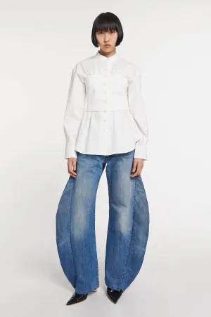 Corset Collarless Shirt White