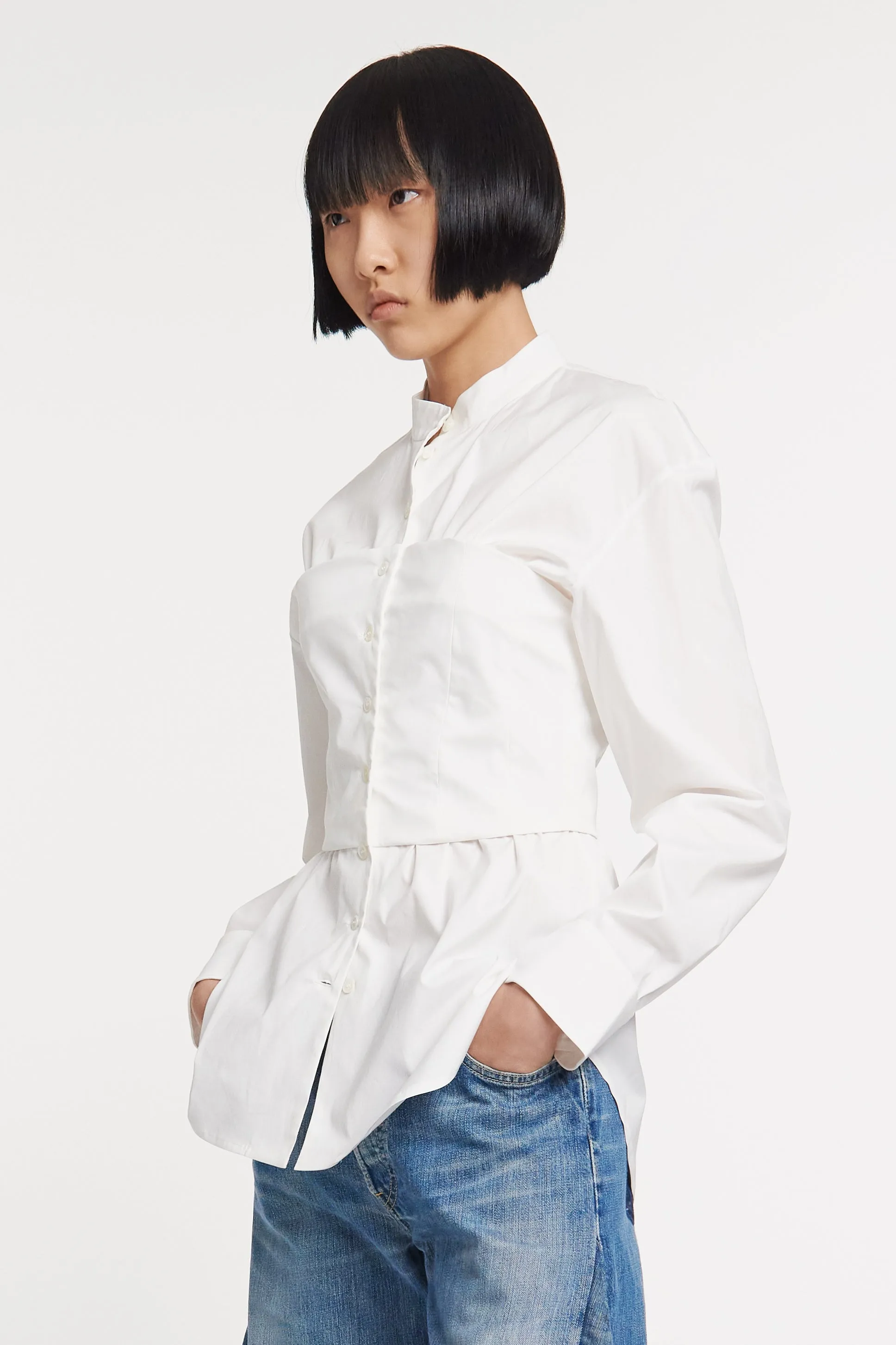Corset Collarless Shirt White