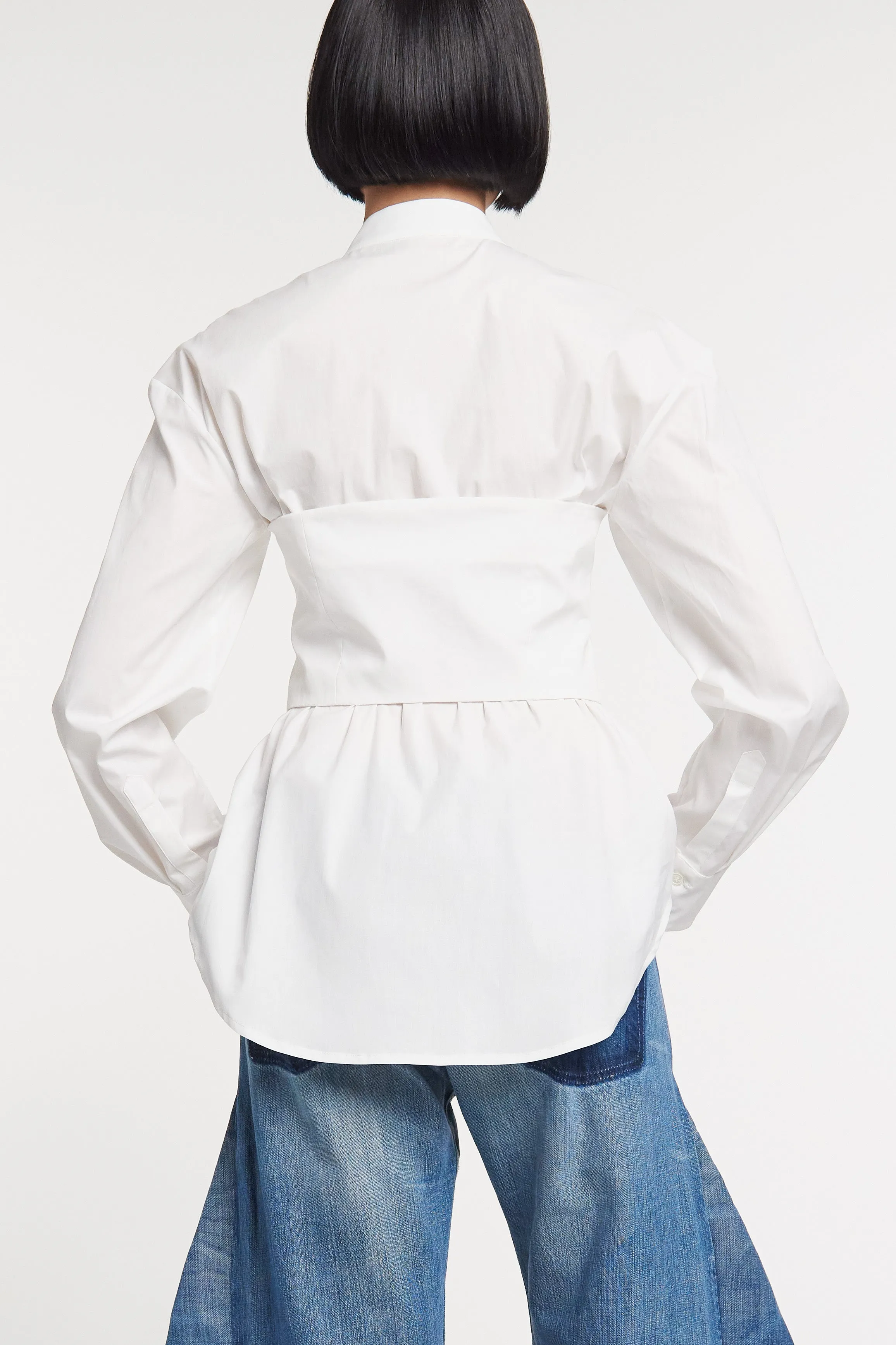 Corset Collarless Shirt White
