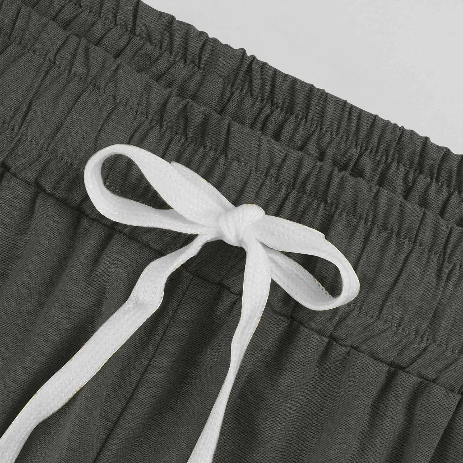 Cotton Linen Capri Pants for Women Casual Elastic Waist Drawstring Wide Leg 3/4 Short Lightweight Summer Beach Capris