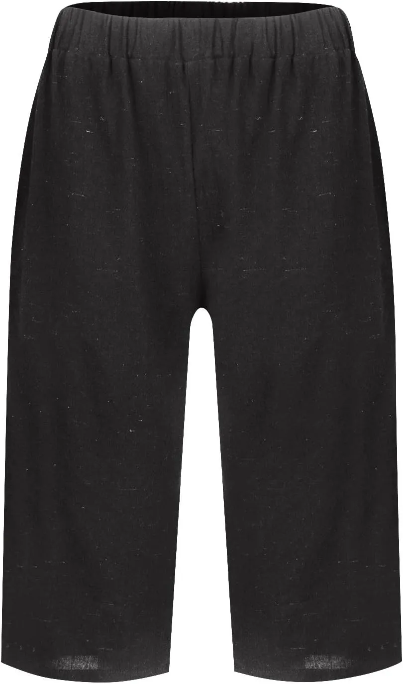 Cotton Linen Capri Pants for Women Trendy Summer High Waisted Lounge Pants Loose Straight Leg Trousers with Pockets