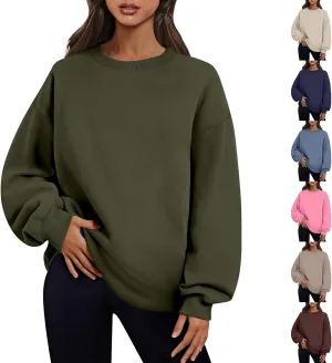 Crewneck Sweatshirts Women Fleece Pullover Oversized Hoodie Drop Shoulder Outwear Long Sleeve Tops with Pocket