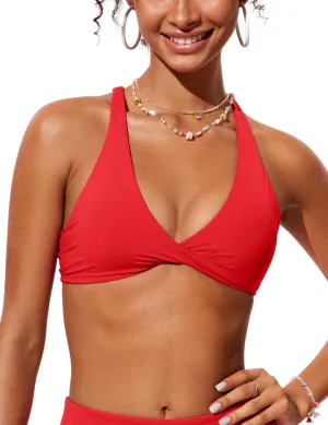 CRZ YOGA Womens V Neck Bikini Tops Twist Front Triangle Sexy Bathing Suit Criss Cross Back Swimsuit Padded