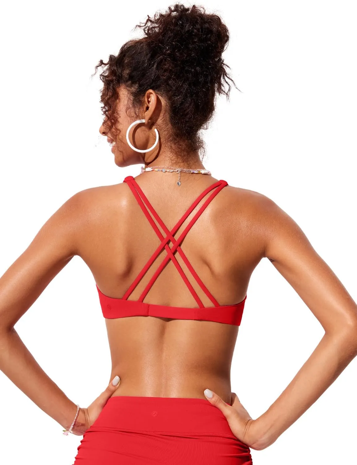 CRZ YOGA Womens V Neck Bikini Tops Twist Front Triangle Sexy Bathing Suit Criss Cross Back Swimsuit Padded