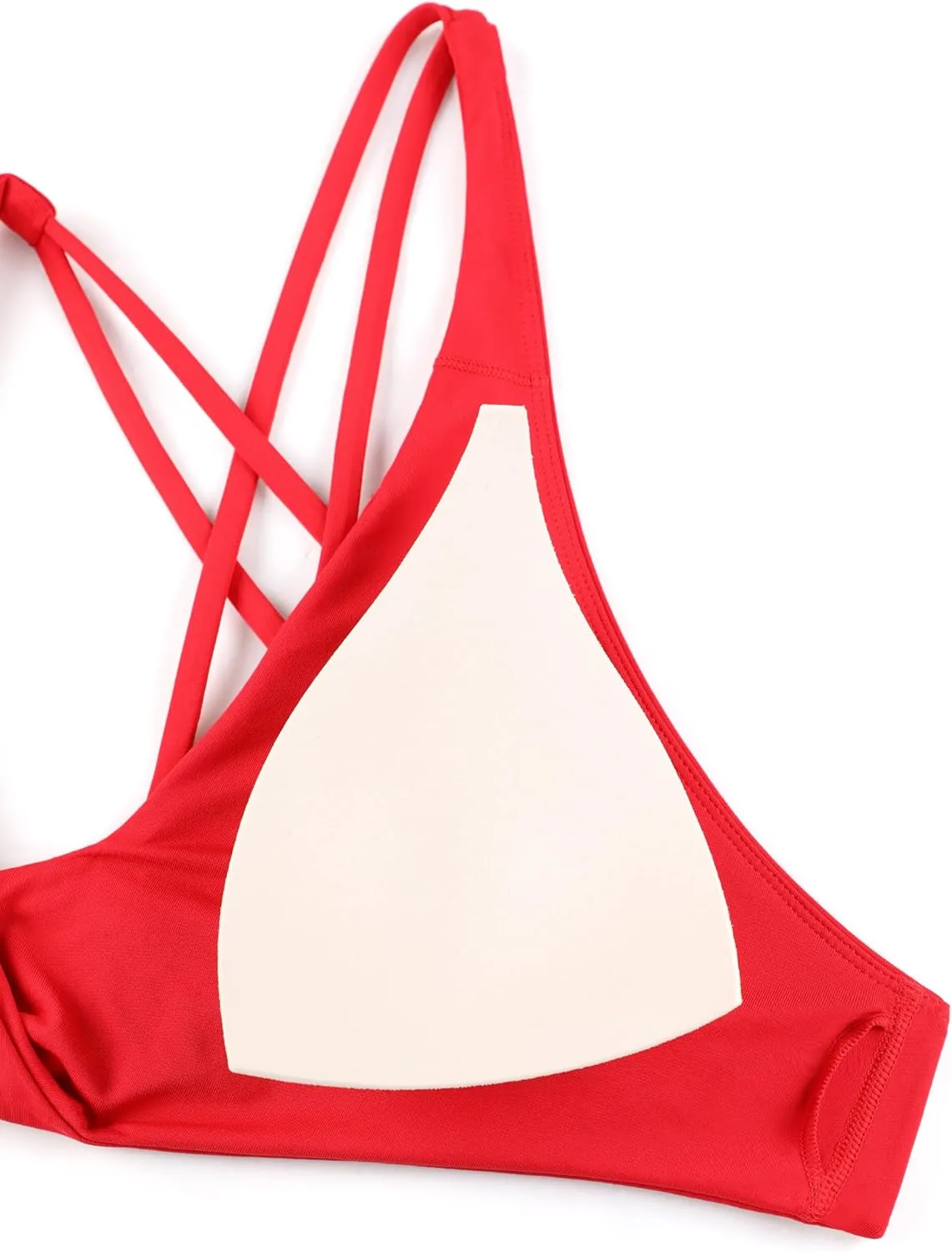 CRZ YOGA Womens V Neck Bikini Tops Twist Front Triangle Sexy Bathing Suit Criss Cross Back Swimsuit Padded