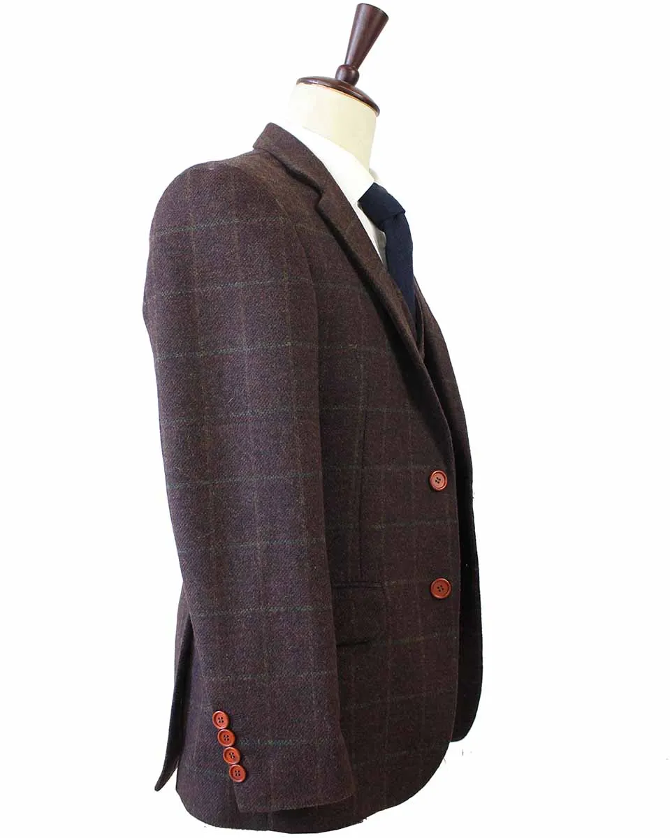 DARK BROWN PLAID TWEED 3 PIECE SUIT
