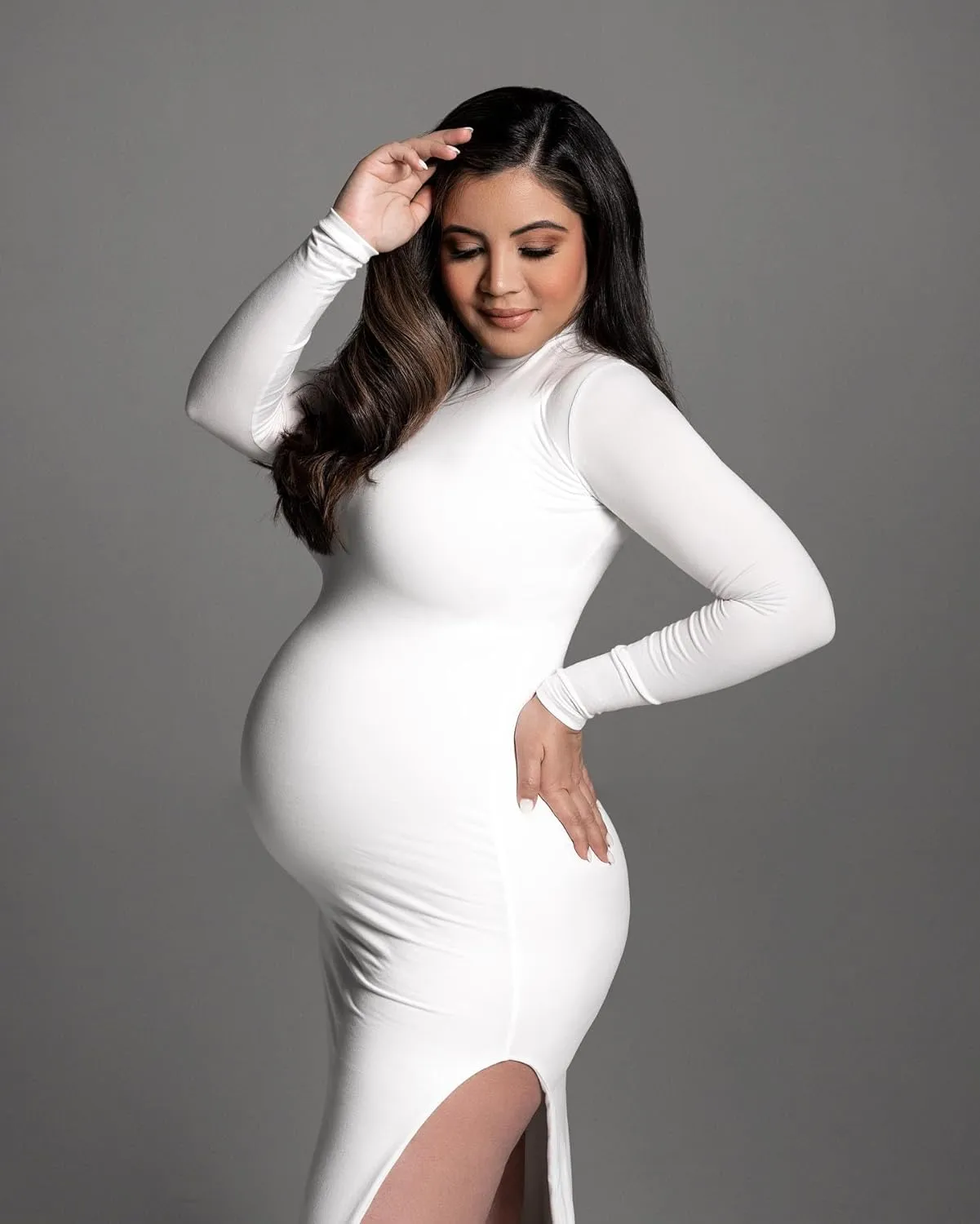 Dedysler Maternity Lounge Long Photoshoot Dress: Long Sleeve Sexy Turtle Neck Bodycon Maxi Casual Pregnancy Clothes
