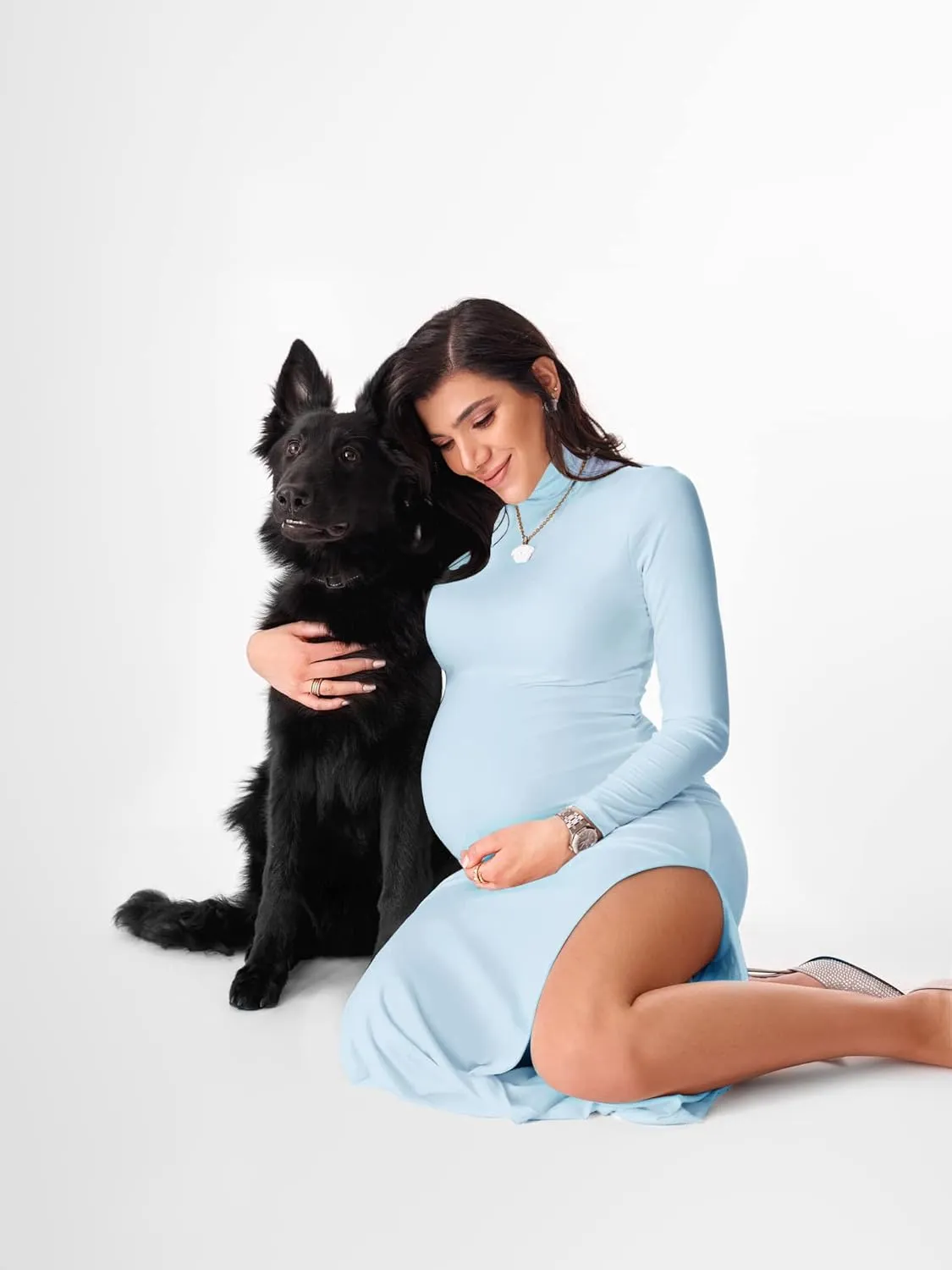 Dedysler Maternity Lounge Long Photoshoot Dress: Long Sleeve Sexy Turtle Neck Bodycon Maxi Casual Pregnancy Clothes