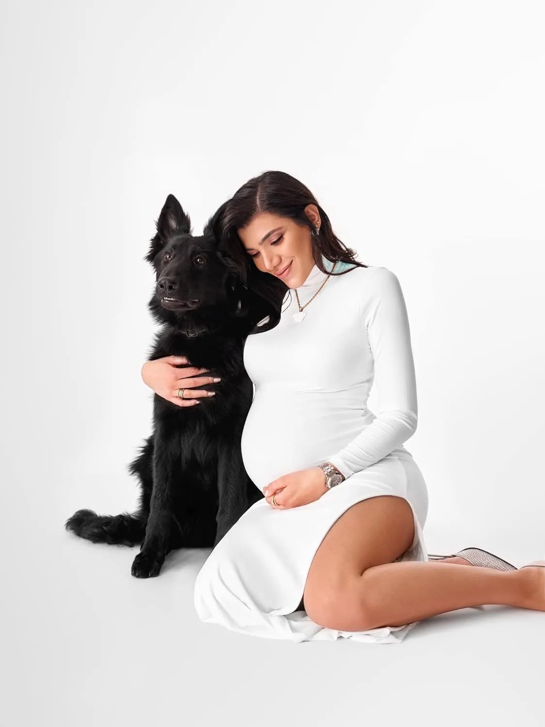 Dedysler Maternity Lounge Long Photoshoot Dress: Long Sleeve Sexy Turtle Neck Bodycon Maxi Casual Pregnancy Clothes