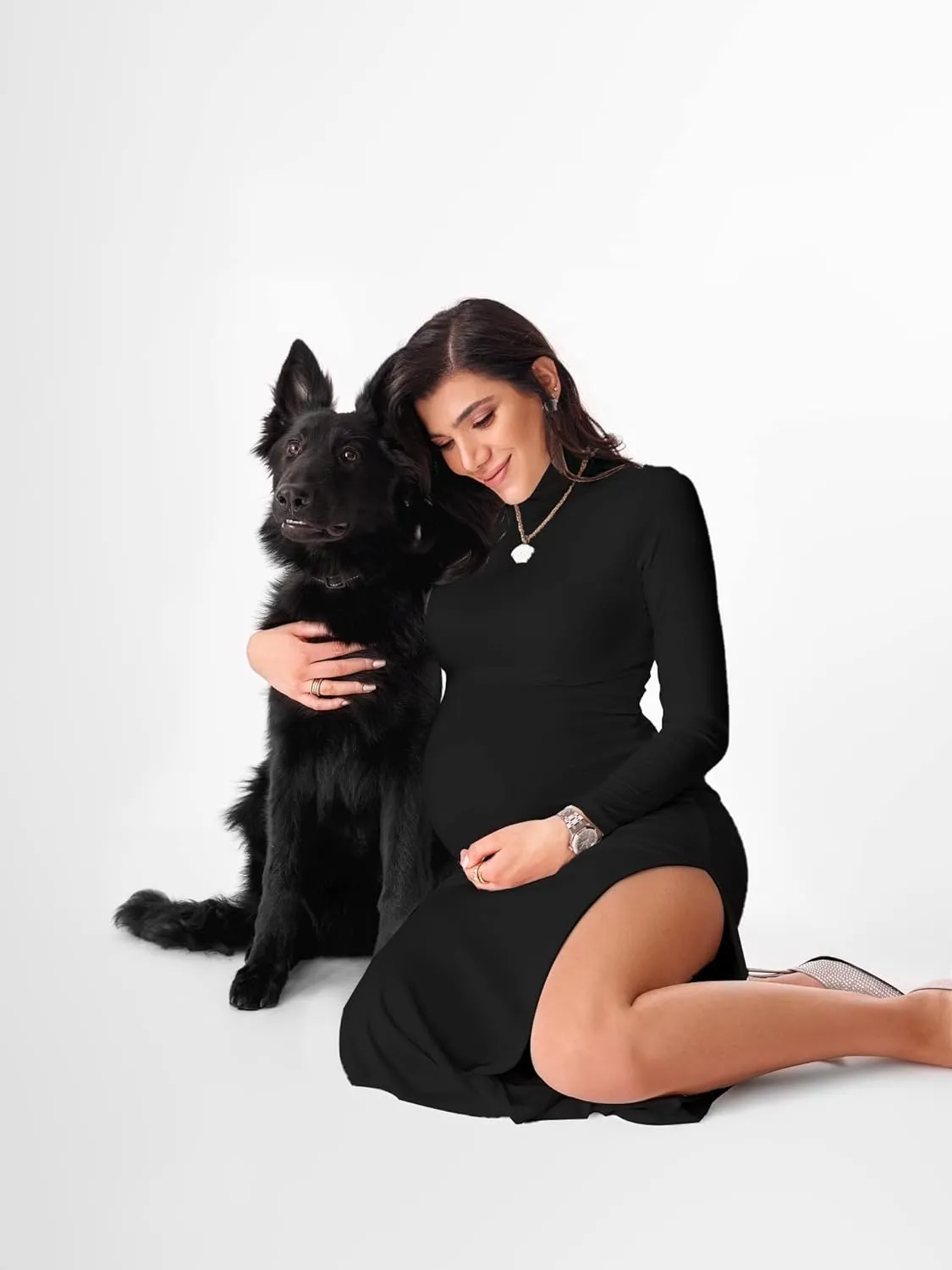 Dedysler Maternity Lounge Long Photoshoot Dress: Long Sleeve Sexy Turtle Neck Bodycon Maxi Casual Pregnancy Clothes