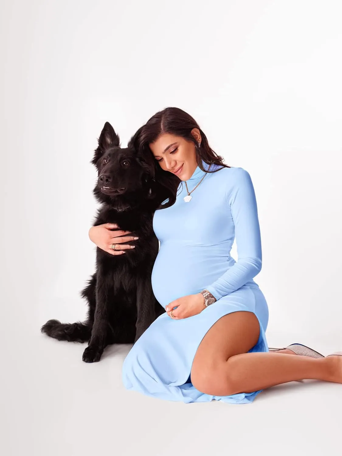 Dedysler Maternity Lounge Long Photoshoot Dress: Long Sleeve Sexy Turtle Neck Bodycon Maxi Casual Pregnancy Clothes