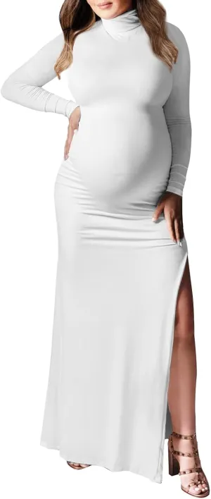 Dedysler Maternity Lounge Long Photoshoot Dress: Long Sleeve Sexy Turtle Neck Bodycon Maxi Casual Pregnancy Clothes