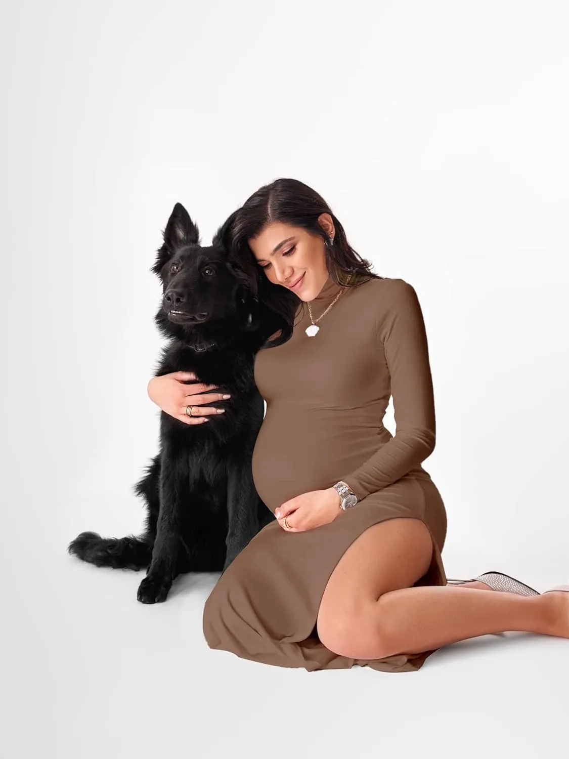 Dedysler Maternity Lounge Long Photoshoot Dress: Long Sleeve Sexy Turtle Neck Bodycon Maxi Casual Pregnancy Clothes